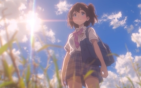 日本动漫美女学生插画图片